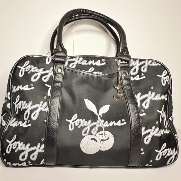 Foxy Jeans Black & White Logo Weekender Bag with Cherry Charm - Picture 1 of 10